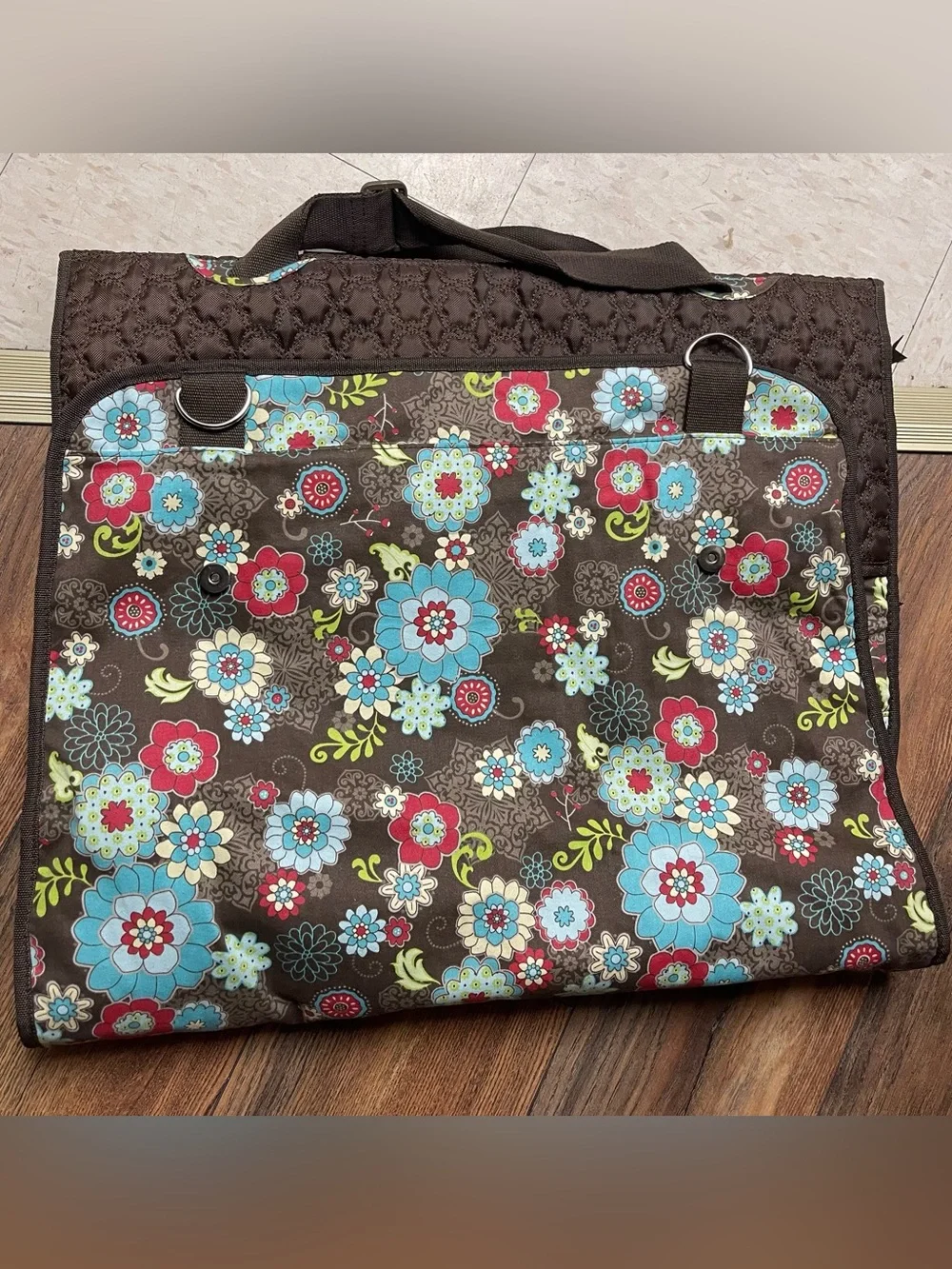 Vera Bradley Brown Floral Quilted Garment Bag with Aqua & Pink Flowers VTG Vibes